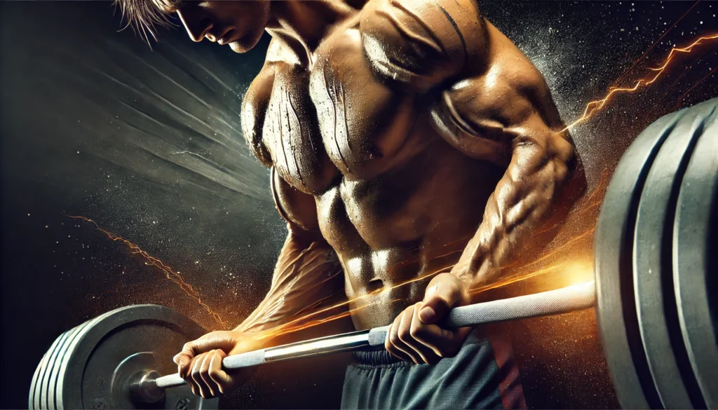 A futuristic digital representation of supplement ingredients like creatine, BCAAs, and electrolytes, glowing as they enhance muscle recovery in a sci-fi aesthetic.