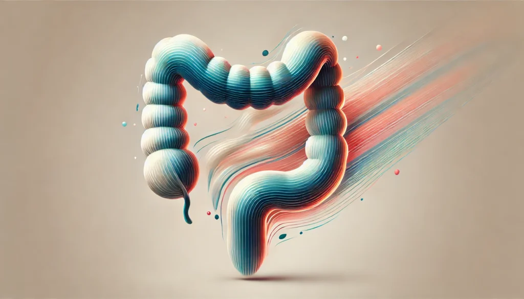 Abstract digestive tract with smooth, rapid flow effect, representing fast bowel movement and comfort