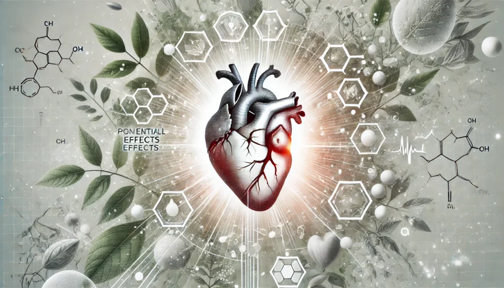 A symbolic representation of the heart and blood vessels overlaid with herbal elements, illustrating the potential cardiovascular effects of Ashwagandha.
