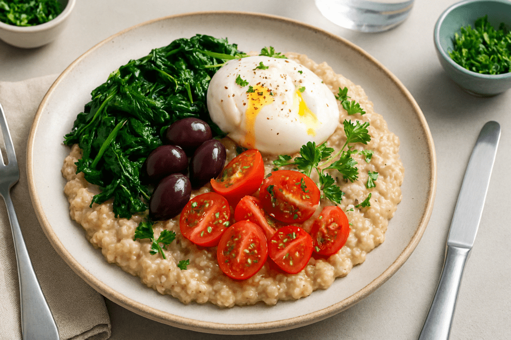 Bowl of oatmeal with olive oil, nuts, and figs, styled to explore: is oatmeal part of the Mediterranean diet