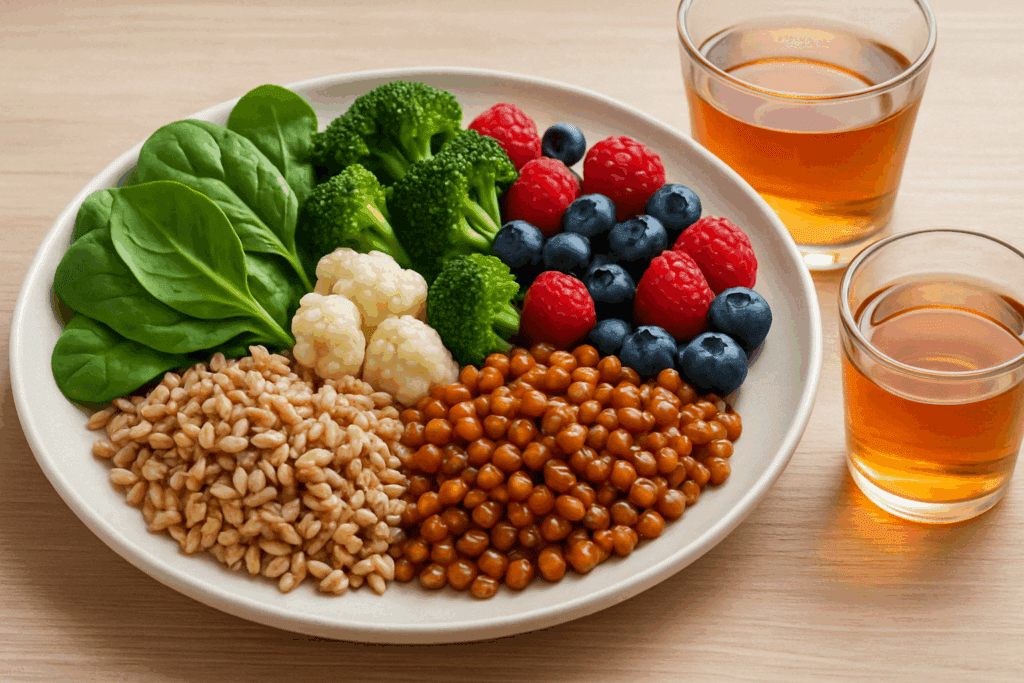 Best Low Fat Foods for Heart Health and Weight Loss: What Science Says About Plant-Based Choices 2 "Meal prep containers filled with the Best Low Fat Foods like steamed broccoli, brown rice, and chickpeas."