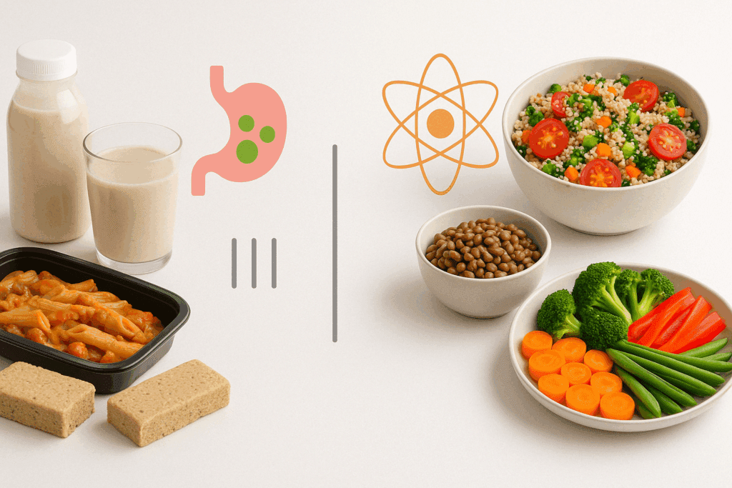Smart and Satisfying: Easy Healthy Meals for Weight Loss That Make Dinner Delicious and Nutritious 2 Visual comparison of processed foods and whole plant-based dishes illustrating easy healthy meals for weight loss