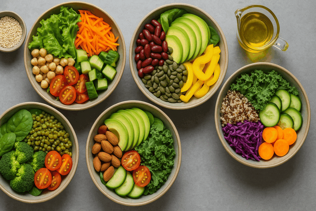 Smart and Fresh: How Healthy Salad Meal Delivery Is Transforming the Way We Eat for Wellness and Weight Loss 2 Colorful variety of nutrient-rich salad bowls from a healthy salad meal delivery featuring greens, legumes, and vegetables