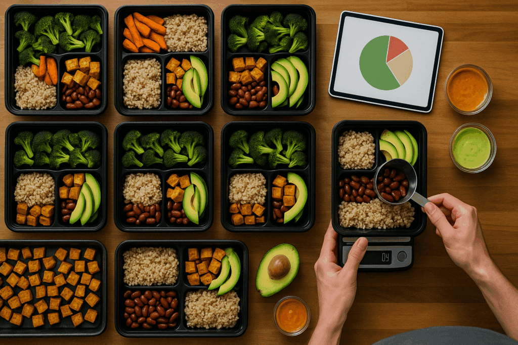 Fuel Your Gains the Smart Way: Easy Bulking Meal Prep Recipes and Science-Backed Nutrition Tips for Muscle Growth 2 Batch cooking setup with grains, legumes, and vegetables used in strategic bulking meal prep recipes