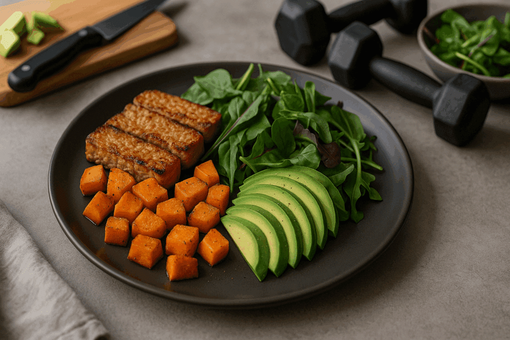 Bodybuilding Simple Meals That Work: Easy Anabolic Recipes for Strength and Growth 2 High-protein plant-based dish with tempeh, sweet potatoes, and greens designed for bodybuilding simple meals