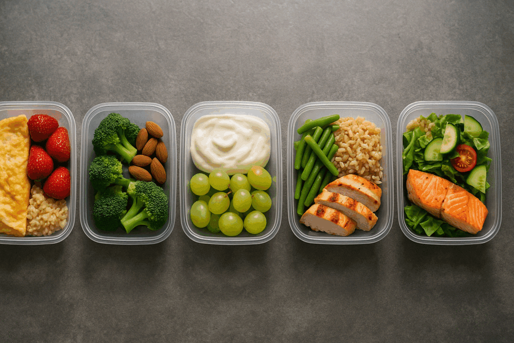 What to Eat to Build Muscle and Burn Fat: A Science-Backed Meal Plan for Strength and Healthy Weight Loss 2 Day of small, portioned meals demonstrating what to eat to build muscle and burn fat through strategic timing