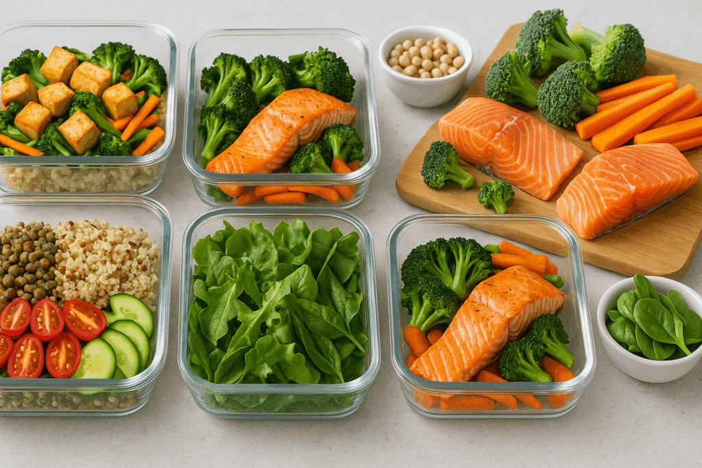 High Protein Diet Meal Plan for Weight Loss: How to Build a Sustainable, Science-Backed Nutrition Strategy 2 Weekly high protein diet meal plan with organized meals of salmon, lentils, quinoa, and fresh vegetables