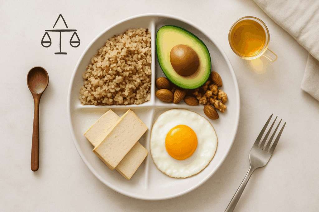 Healthy Breakfast Meal Prep Ideas That Support Weight Loss: Simple, Science-Backed Strategies for Busy Mornings 2 Balanced plate featuring protein, healthy fats, and complex carbs as part of healthy breakfast meal prep ideas for sustained energy