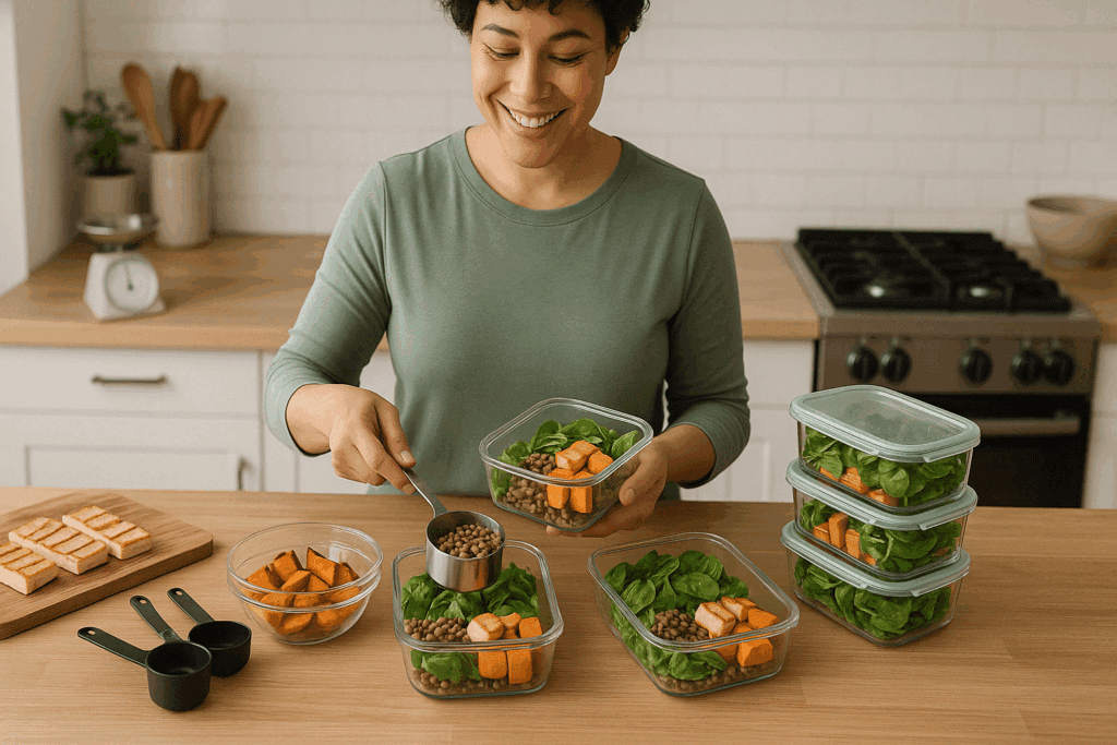 Smart Meal Prep to Lose Belly Fat: Expert-Backed Lunch Strategies for a Healthier, Leaner You 2 Meal prep containers filled with tofu, quinoa, and roasted vegetables for smart meal prep to lose belly fat.