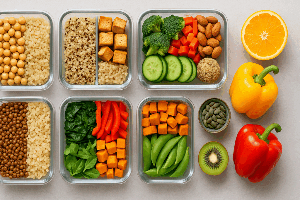 Is a Vegetarian Diet Healthy? Key Benefits, Food Tips, and What to Know Before You Start 3 Meal prep containers with plant-based protein, vegetables, and whole grains showing how is a vegetarian diet healthy when planned well