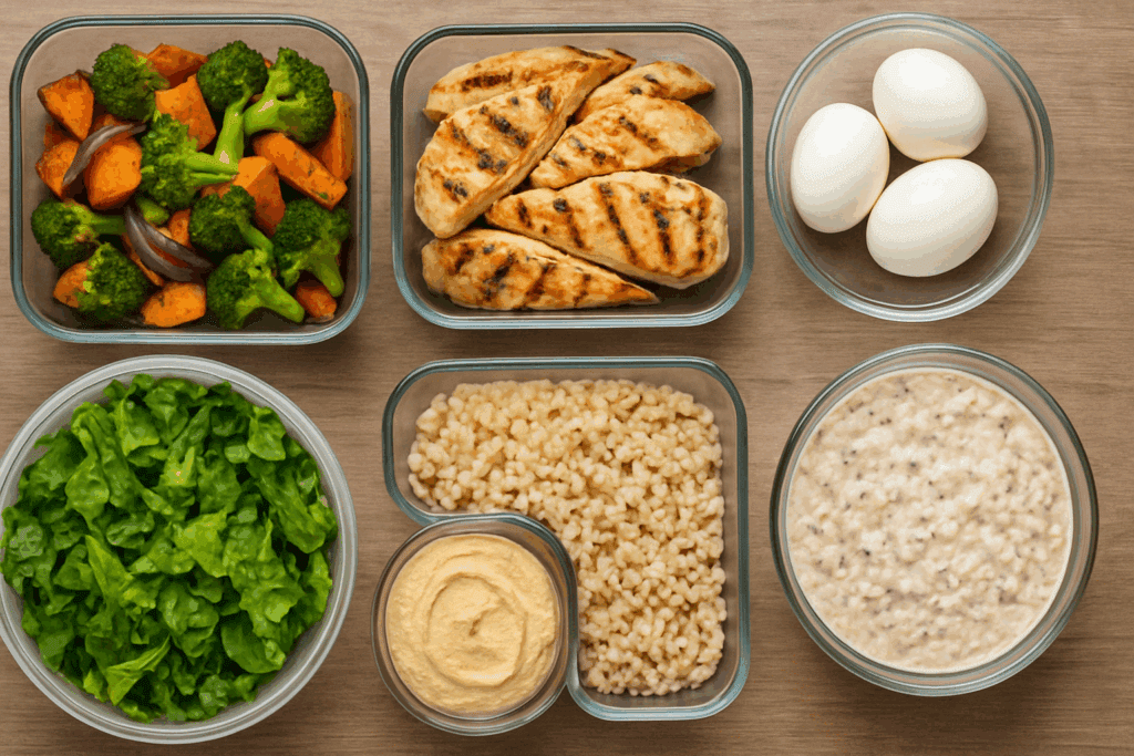 Simple Meal Preparation Strategies That Actually Work: The Best Meal Prep Plans for Busy, Health-Conscious Eaters 3 A colorful assortment of roasted vegetables and grains displayed in glass containers as part of a simple meal preparation routine.