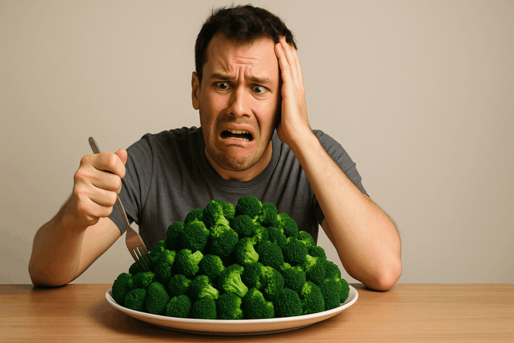 Can Vegetables Make You Fat? What Science Says About Veggies, Calories, and Weight Gain 4 "Large plate of cooked broccoli illustrating the difficulty of overeating vegetables, countering the idea of 'can vegetables make you fat' when consumed in moderation and with proper preparation."