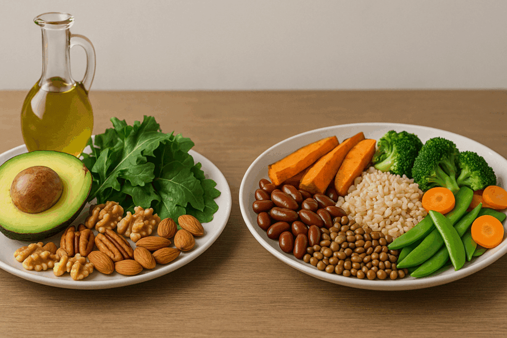 Vegan vs Vegetarian: Key Differences, Health Benefits, and What Plant-Based Really Means 4 Visual comparison of keto and plant-based plates exploring low-carb trends in vegan vs vegetarian diets