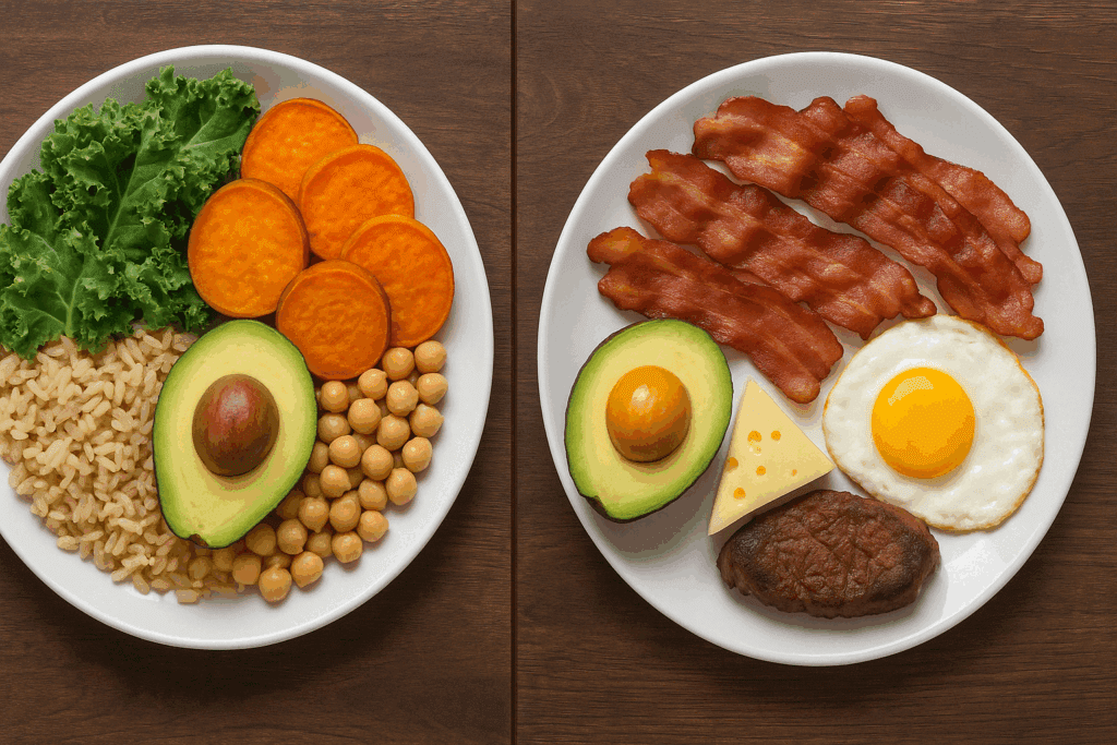 Clean Eating Meal Plan for Real Results: Weekly Strategies for a Healthier Lifestyle 4 Side-by-side comparison of keto and clean eating meal plan foods showing different dietary approaches