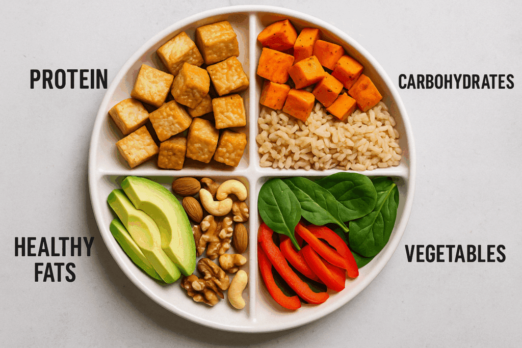 Smart and Simple: Easy High Protein Meals for Muscle Gain Backed by Nutrition Science 4 Visual timeline of breakfast, lunch, dinner, and post-workout smoothie arranged to illustrate easy high protein meals for muscle gain