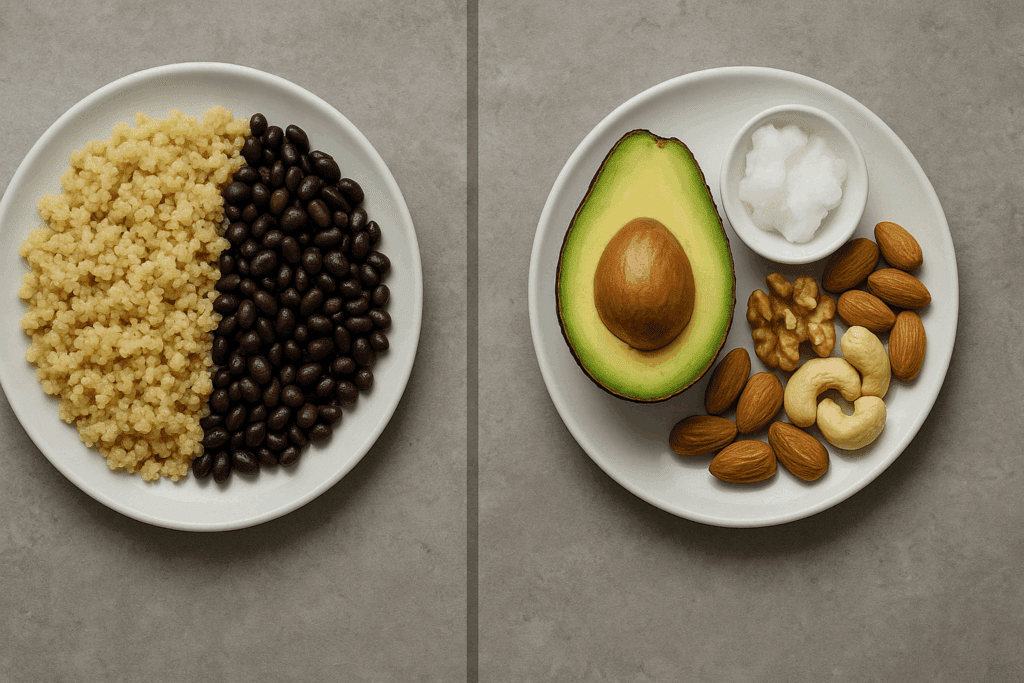 Bodybuilding Simple Meals That Work: Easy Anabolic Recipes for Strength and Growth 5 Side-by-side comparison of keto and low-carb plates used in bodybuilding simple meals planning