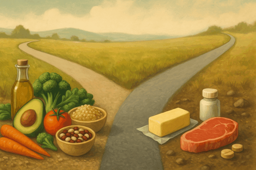 How a Low Glycemic Mediterranean Diet May Help Reduce Insulin Resistance: What the Science SaysKeto Diet vs Low Carb Diet: What Science Says About the Differences, Benefits, and Whether Keto Is a Good Diet for Long-Term Health 5 Healthy Mediterranean meal alongside a strict ketogenic meal to visually contrast the keto diet vs low carb diet for insulin resistance.