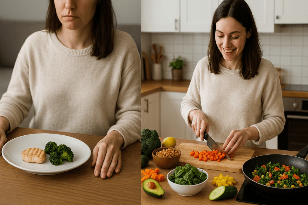 What to Know About the Kaiser 3 Day Diet: Can This Strict Diet or a 3 Food Diet Fit a Plant-Based Lifestyle? 6 Simple dinner setup for the Kaiser 3 Day Diet featuring green beans, a small apple, and a slice of cheddar cheese