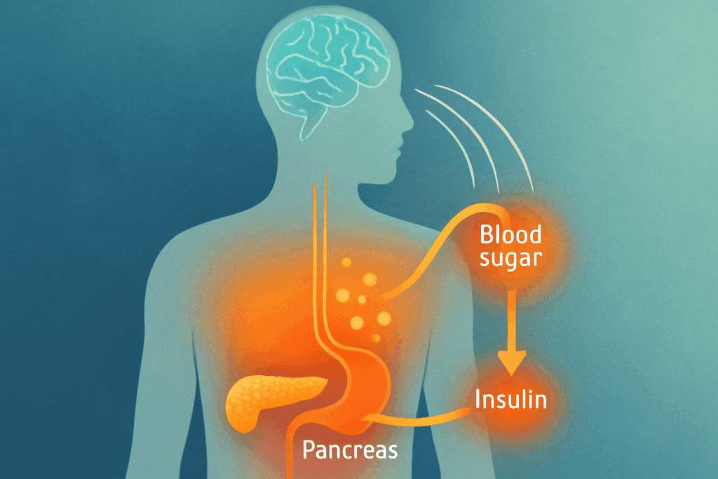 Best Sugar Detox Meal Plan for Beginners: Expert-Approved Foods and Tips to Support a Healthier Lifestyle Naturally 1 Scientific illustration of the human body showing pancreas, insulin, and brain signals to explain how the best sugar detox supports metabolic balance