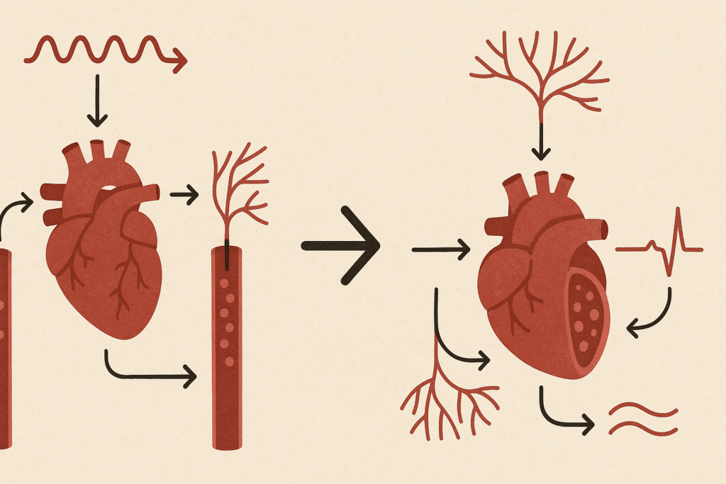 Endurance Training and Heart Health: What Causes Cardiovascular Disease and How Smart Fitness Can Reduce Your Risk 6 Visual diagram contrasting an untrained and trained heart, illustrating blood flow and vessel changes to help explain what causes cardiovascular disease