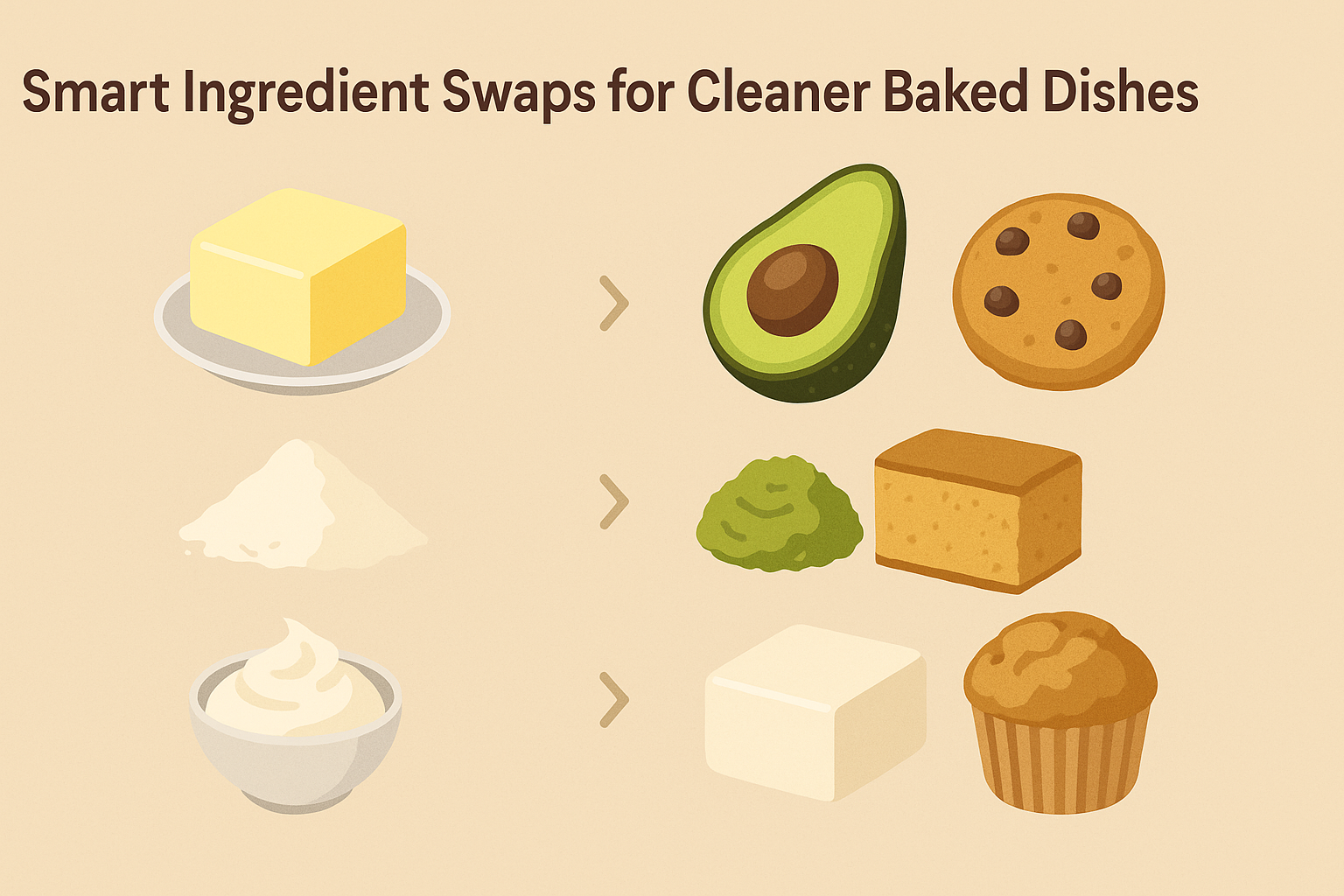 Healthy Oven Dishes Made Easy: Expert-Approved Baked Dinner Ideas for a Nutritious Lifestyle 6 Infographic showing ingredient swaps like butter to avocado and cream to silken tofu for making healthy oven dishes