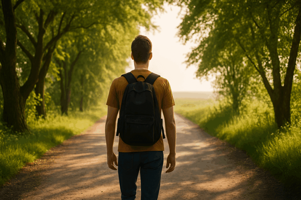 How Residential Eating Disorder Treatment Supports Lasting Recovery: What to Expect from Residential Eating Disorder Clinics 7 Young adult walking a tree-lined path toward sunlight, symbolizing hope and new beginnings after residential eating disorder treatment