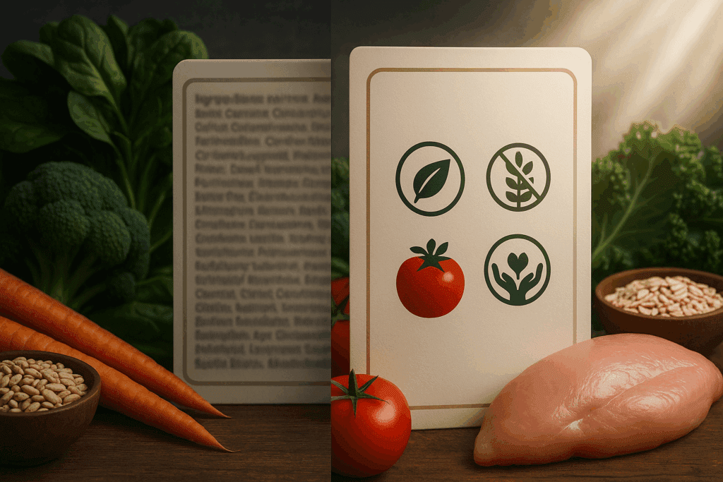 How the Founder and CEO of Whole Foods Market Changed the Way We Eat: Lessons in Healthy Living and Mindful Nutrition 2 Split-screen concept illustrating food label transparency, aligning with values championed by the CEO of Whole Foods Market