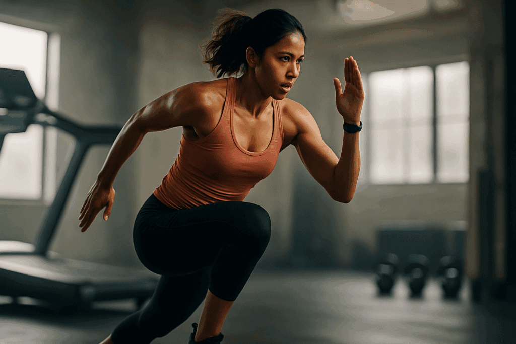 How to Increase Stamina and Endurance Naturally: Smart Training Tips and Nutrition Habits That Support Cardiovascular Fitness 2 Athletic woman doing HIIT exercises in a gym to increase stamina and endurance naturally