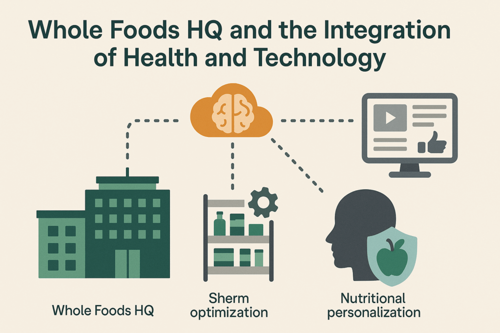 Inside Whole Foods Market HQ: How Amazon’s Ownership is Shaping the Future of Healthy, Mindful Eating 7 Infographic showing data flow from Whole Foods Market HQ to store shelf optimization, online suggestions, and personalized nutrition tech
