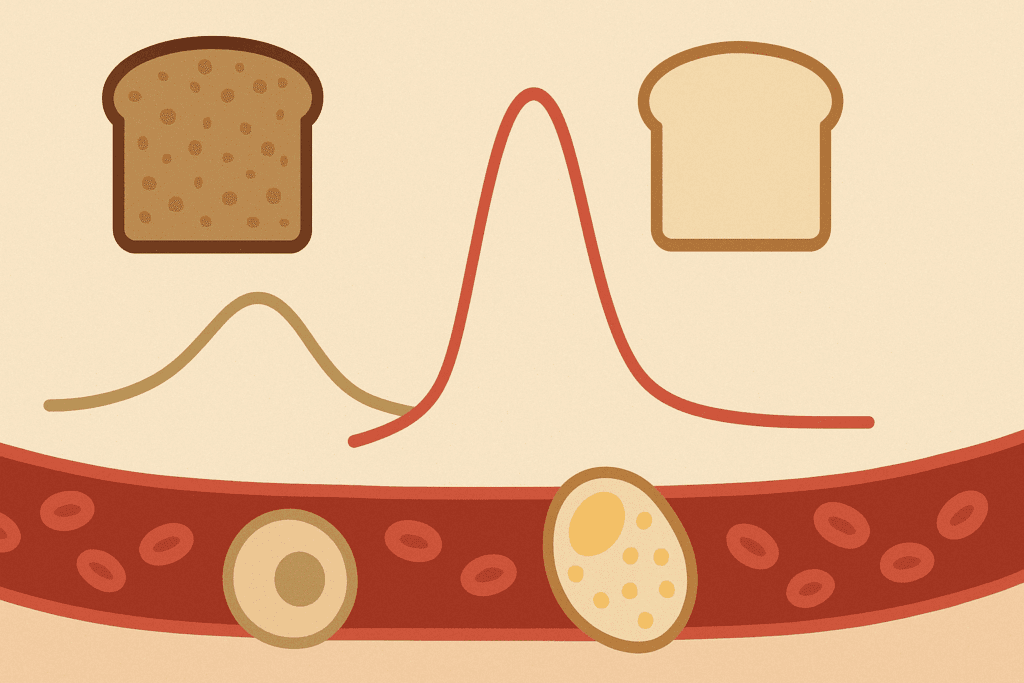 Is Bread Bad When Losing Fat? What Science Says About Bread and Fat Loss for a Healthier Lifestyle 2 Scientific illustration comparing insulin response to whole grain vs refined bread, showing glucose spikes to explore is bread bad when losing fat.