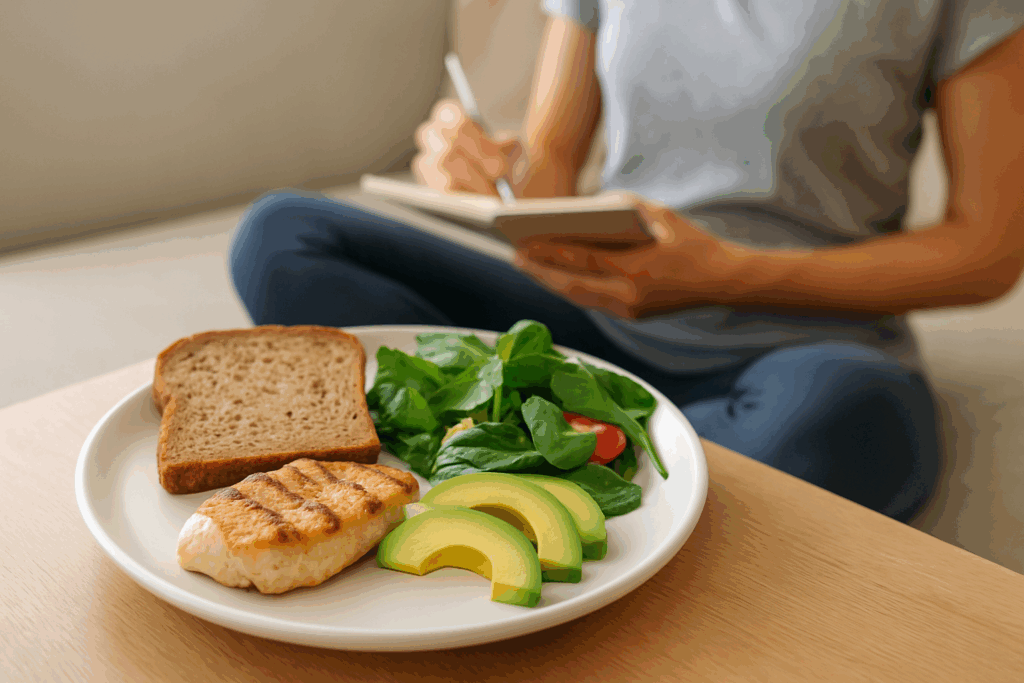 Is Whole Grain Bread Good for You? Expert Insights on the Nutritional Benefits of Choosing Whole Wheat Over Refined Grains 5 Balanced meal with whole wheat toast, grilled chicken, leafy greens, and avocado slices, illustrating is whole grain bread good for you in a healthy lifestyle context.