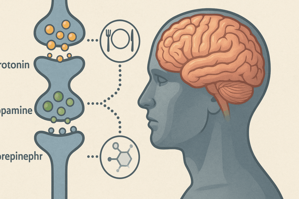 Understanding Depression and Eating Disorders: Can Depression Coexist with Anorexia and How Does Nutrition Play a Role? 2 Medical illustration showing how nutrient deficiencies impact brain chemistry, linking poor nutrition to Depression and Eating Disorders