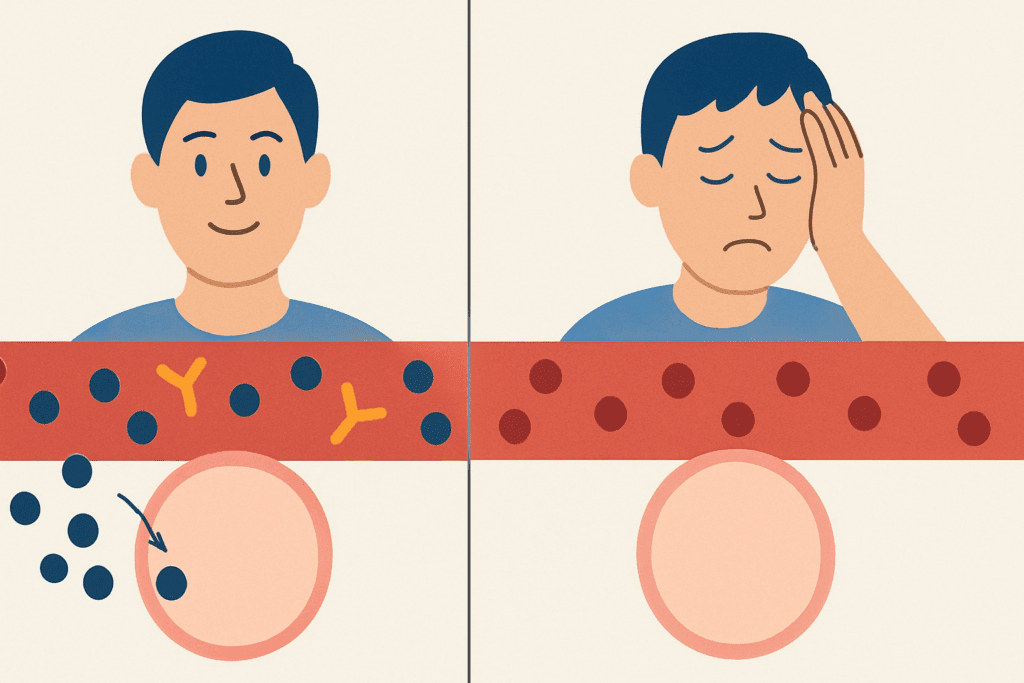Medical illustration comparing healthy insulin response and insulin resistance, visualizing why do diabetics crave sugar due to blocked glucose uptake.