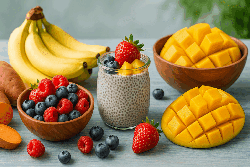 Why Do I Crave Sweets After Eating? Expert-Backed Reasons for Craving Sweets After Meals and How to Respond Mindfully 6 Fresh fruit and chia pudding on a table, showing healthy alternatives for those wondering why do I crave sweets after eating.