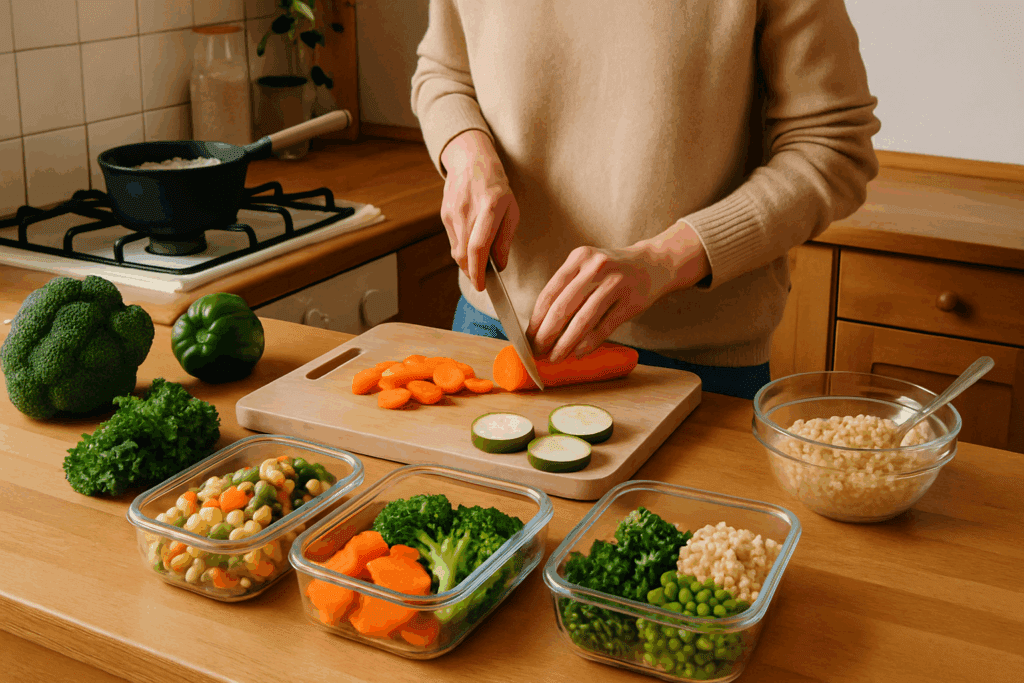Vegan Meal Prep for Weight Loss: Smart, Science-Backed Strategies to Shed Pounds and Stay Healthy on a Plant-Based Diet 4 Colorful vegan meal prep for weight loss featuring crispy tofu, quinoa, roasted sweet potatoes, avocado slices, and leafy greens on a rustic ceramic plate