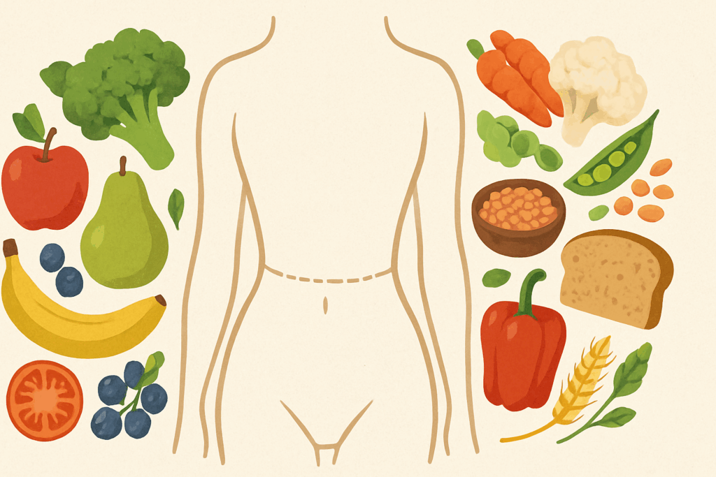 Vegan Meal Prep for Weight Loss: Smart, Science-Backed Strategies to Shed Pounds and Stay Healthy on a Plant-Based Diet 1 Slim waistline silhouette surrounded by colorful fruits, vegetables, legumes, and whole grains, symbolizing vegan meal prep for weight loss.